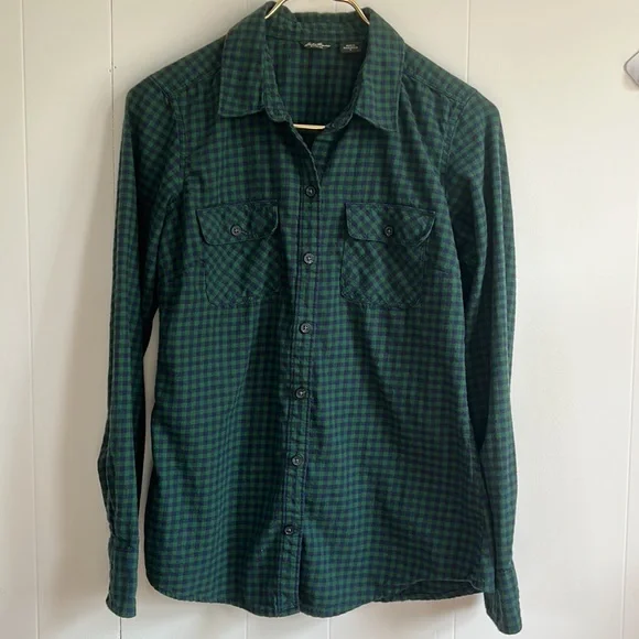 Eddie Bauer Flannel Green & Blue Gingham Women’s Size Small - Picture 4 of 14